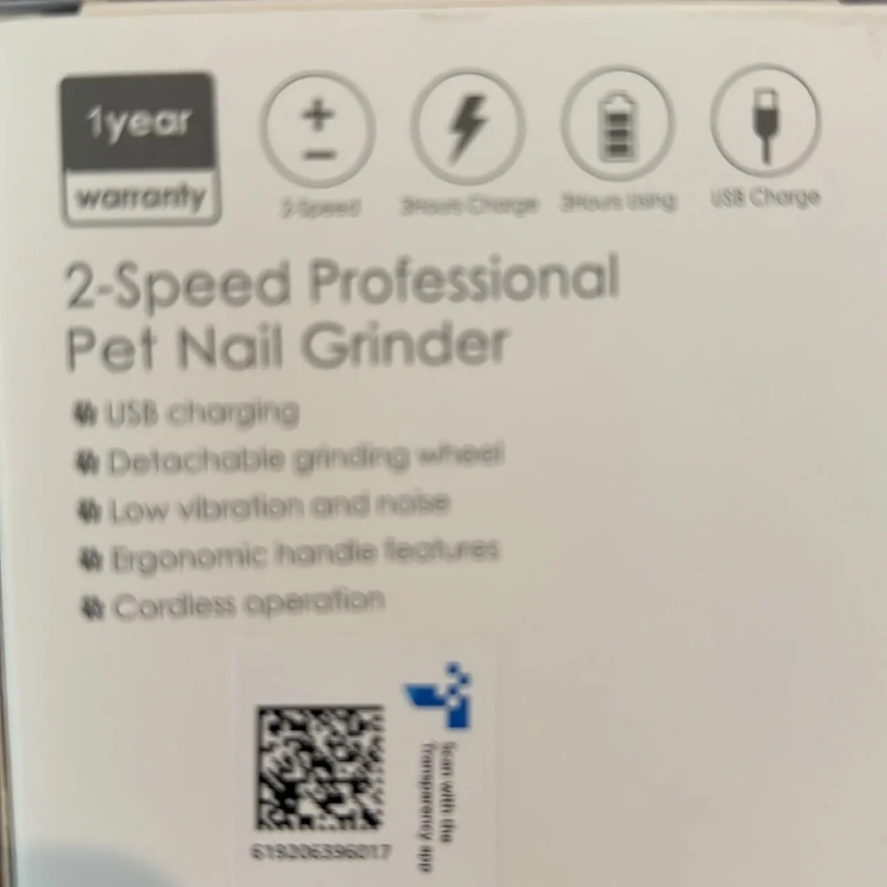 Professional‎ pet nail grinder never been opened or used. Two speed, USB charge